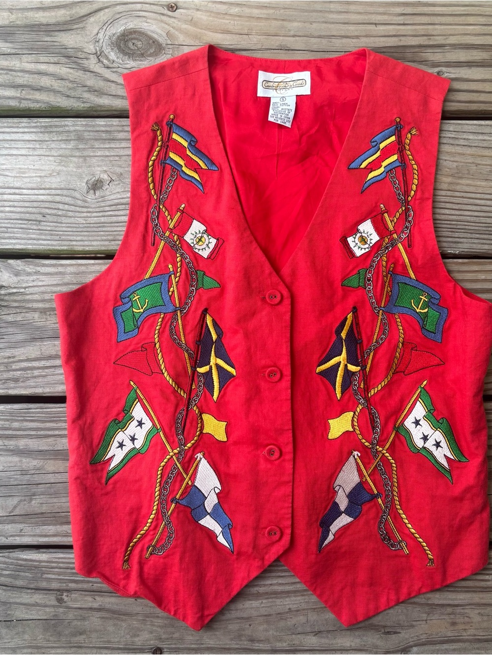 VTG Cambridge Dry Goods Company Linen Blend Nautical Flags Vest